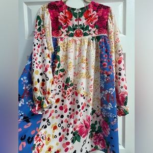 Mixed Print Crochet Trim Dress
